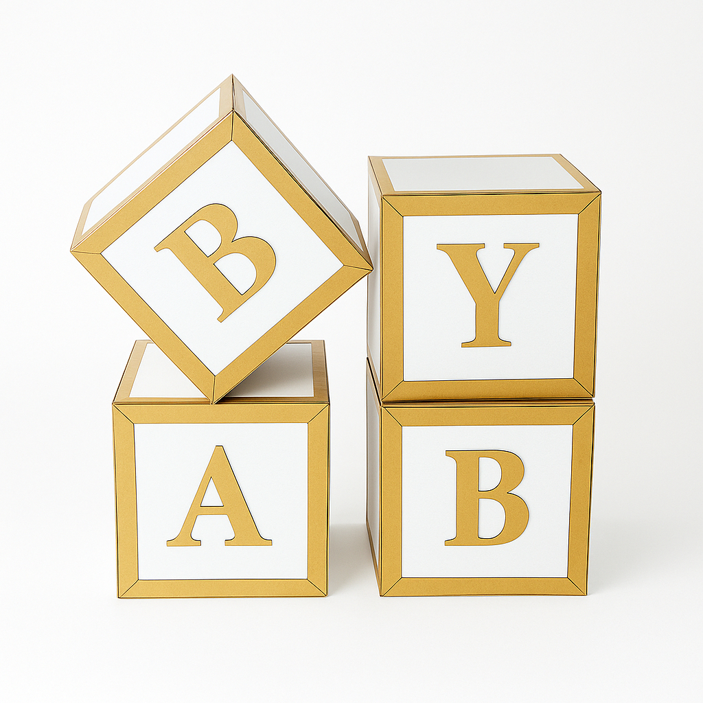 Kit Cubo Baby Mdf 4 Peças Chá Revelação Dourado